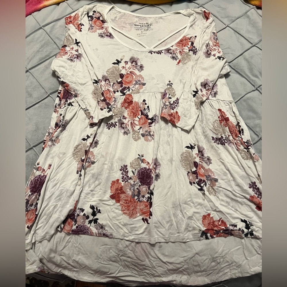 High Low 3/4 Sleeve Cotton Blouse